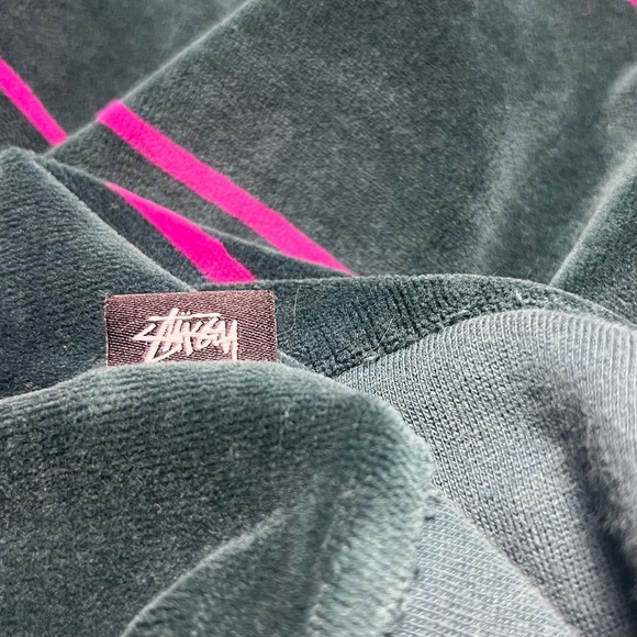 Stussy Velour Crewneck Sweatshirt Stripe Green Pink M - Picture 5 of 7